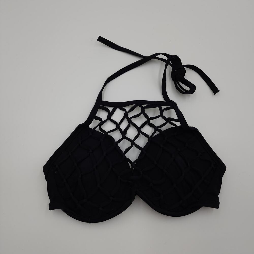Shade and Shore Fish Net, High Neck Halter Swim Bikini Top Size 32D